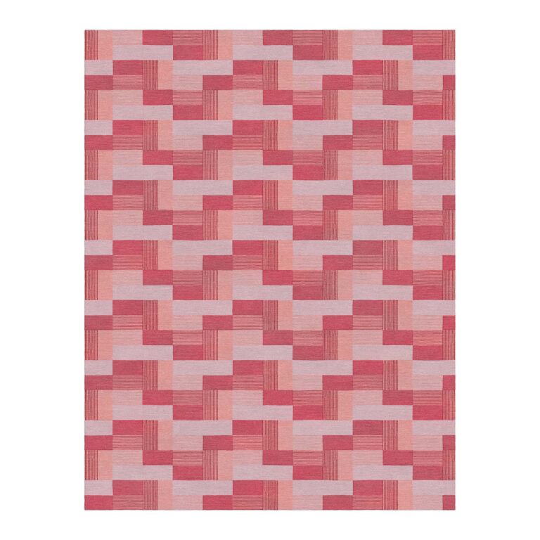 abstract geometric pink tufted wool rug 6x9-1