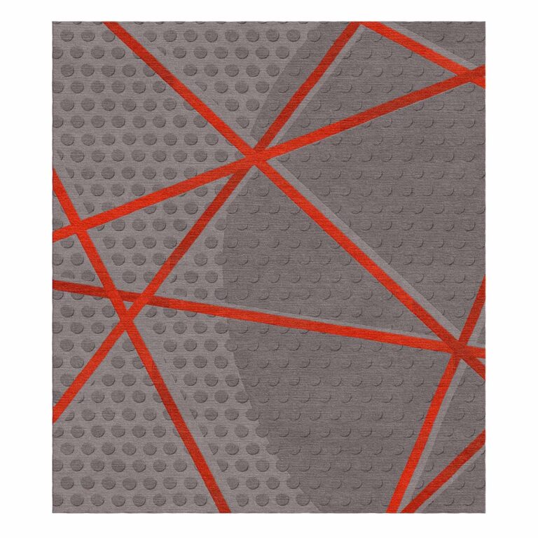geometric abstract wool rug gray red 200x290cm