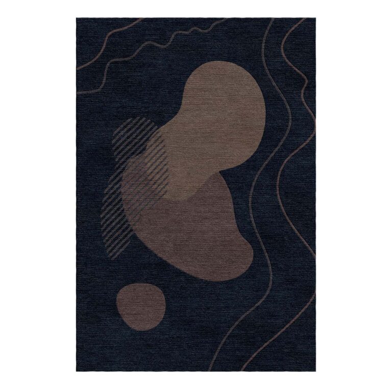 mid century abstract wool rug black 140x200cm