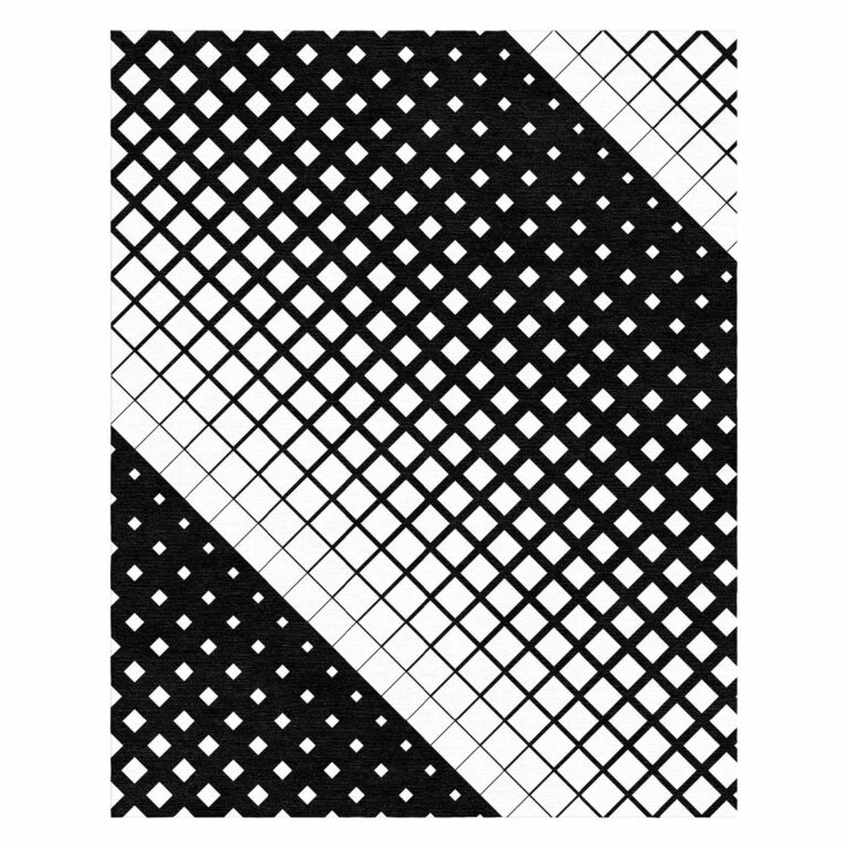 optical art geometric wool rug black white 200x290cm