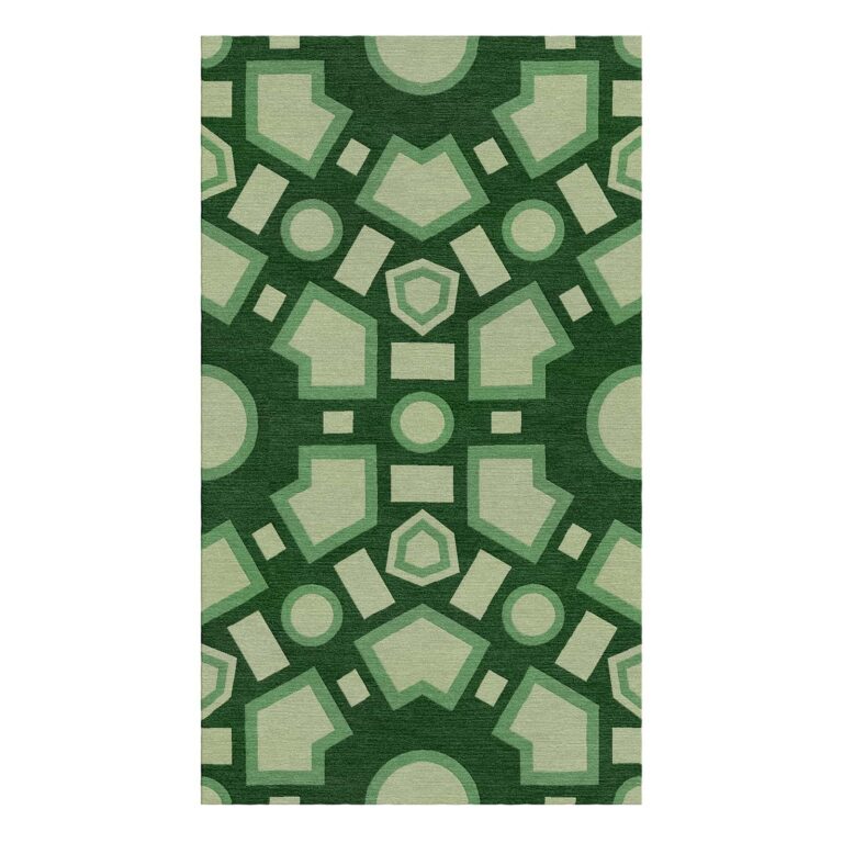 retro geometric wool rug green 170x300cm