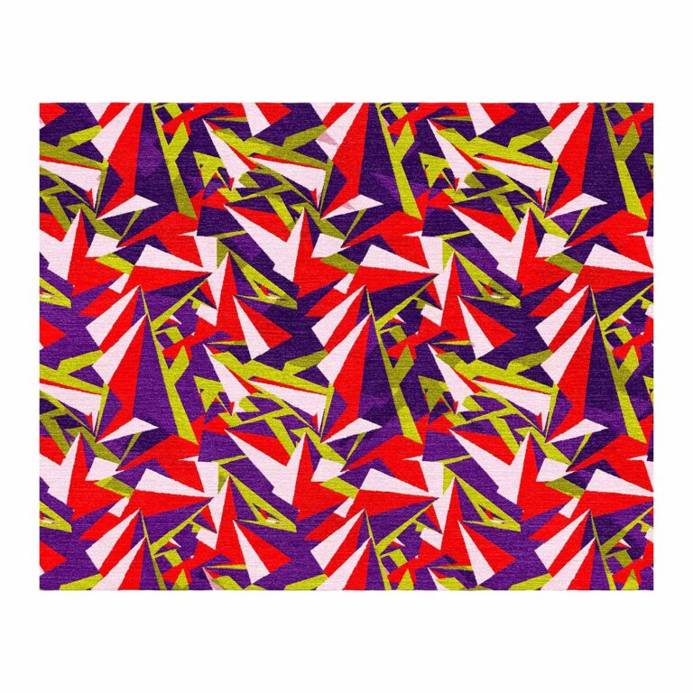tapis géométrique en laine tuftée rouge violet citron vert 8x10